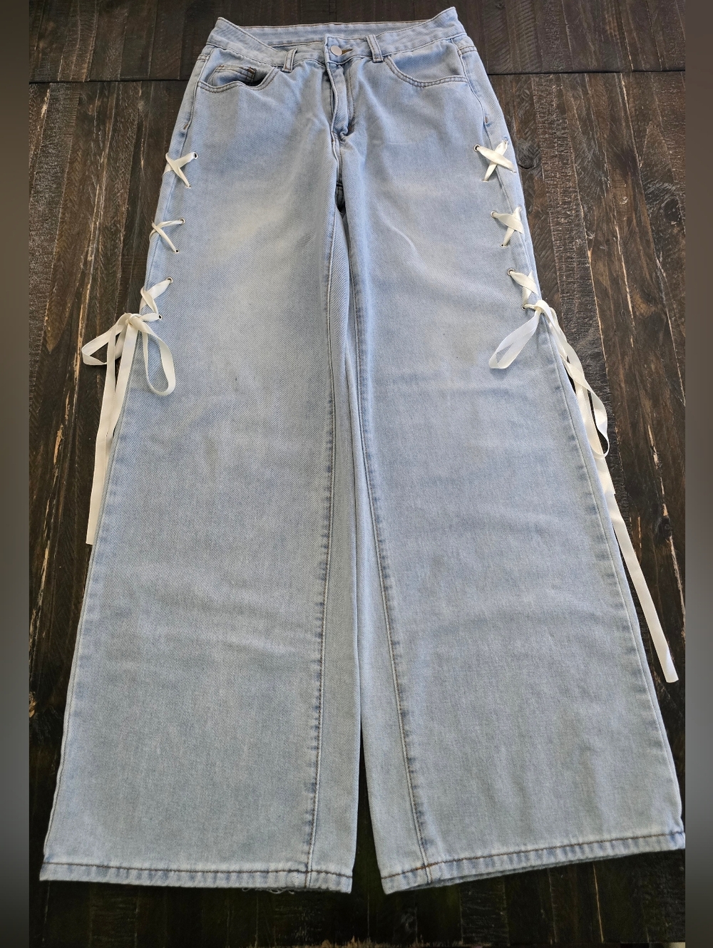 SHEIN Women Pocket Loose Fit Wide Leg Jeans With Side Ribbon Size 27